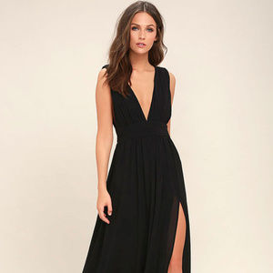 NWT Lulus Heavenly Hues Black Plunge Maxi Dress